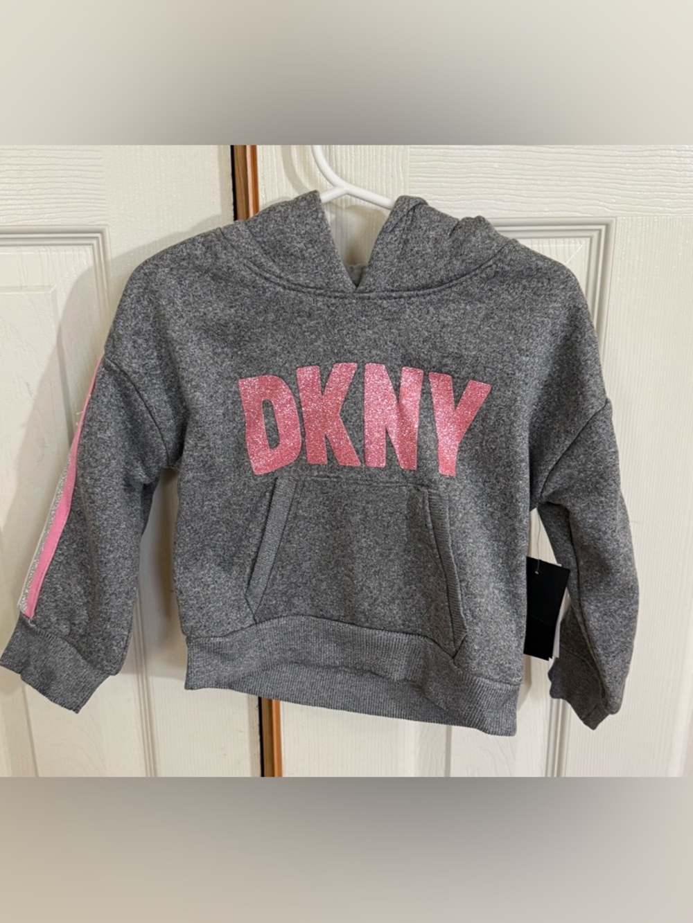 DKNY Gray Hoodie with Pink Glitter Logo for Kids